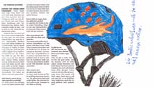 Zeitungsartikel mit ausgemalter Fahrradhelm-Vorlage