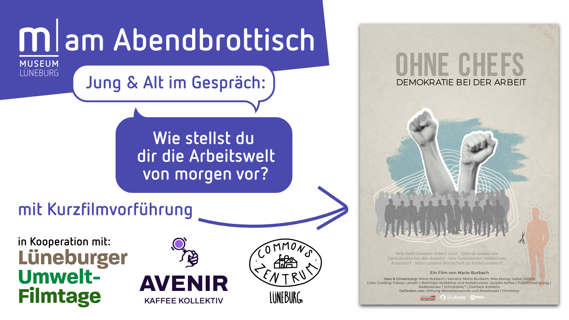 Banner für die Ausstellung "Glück inklusive / unser Leben mit Behinderung" im Museum Lüneburg", Hintergrundbild: zwei Menschen lächeln sich gegenseitig an.