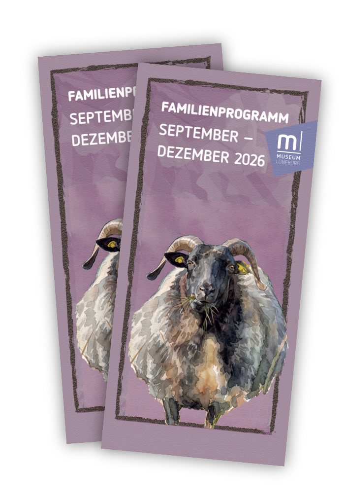 Museum_Lueneburg_Familienprogramm_2026-3_Vorschau Cover des Familienprogramm für Mai bis August 2026 mit einem Einhorn