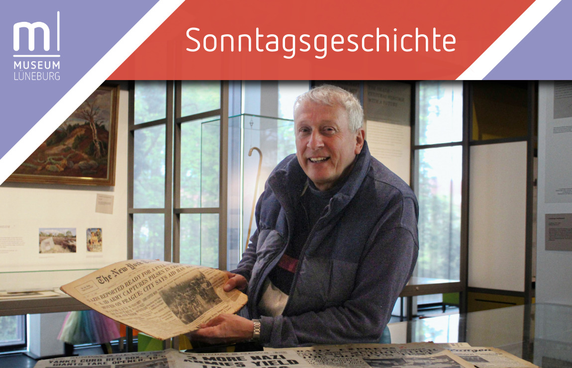 Sonntagsgeschichte Hajo Boldt Weltpresse Ausstellung "Surrender 45 – Lüneburg im Fokus der Weltöffentlichkeit" mit originalen Resten der Villa Möllering in Häcklingen: Das gemauerte Portal, die Tür, Fenster und eine Laterne sind zu sehen.
