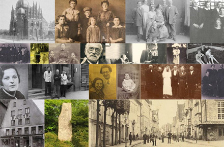 Collage mit Fotografien von jüdischen Persönlichkeiten und historischen Orten der Lüneburger Stadtgeschichte