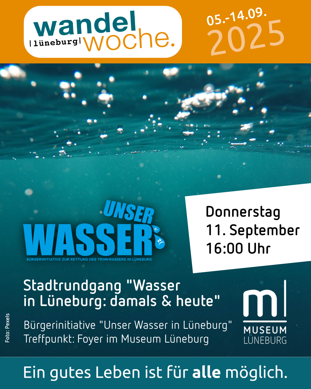 MLG_Programm_September_2025-7-09-11_WaWo_Wasser_in_Lüneburg_Stadtrundgang Am Abendbrottisch – Jung & Alt im Gespräch: Wie geht gute Nachbarschaft. Illustration einer Hausfassade mit vier Balkonen und verschiedenen Nachbarn.