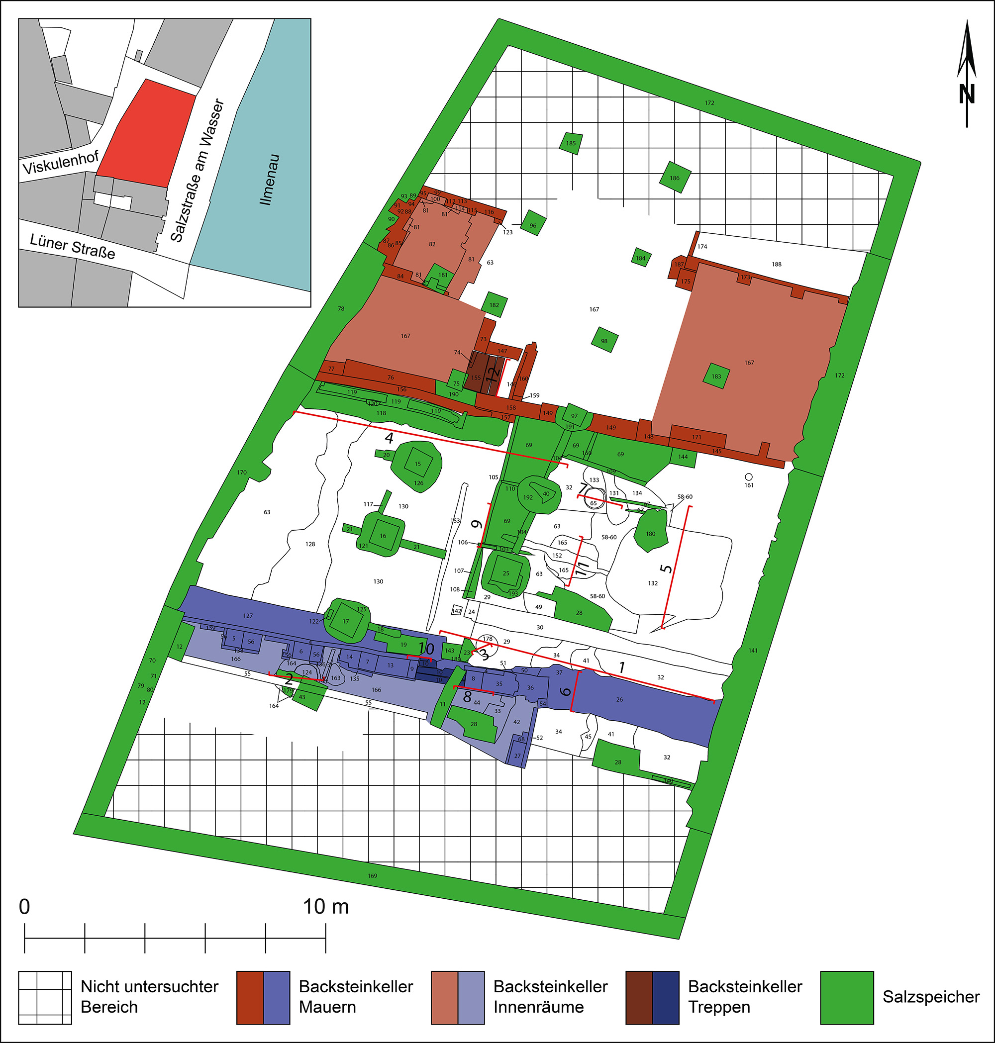Schoo_Lüneburg_Backsteinkeller_Abb. 1 Lageskizze der Grabung an der Salzstraße am Wasser