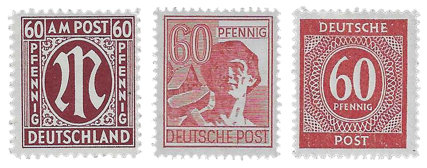 Surrender45_Briefmarken_Collage Collage verschiedener Briefmarken aus der Nachkriegszeit