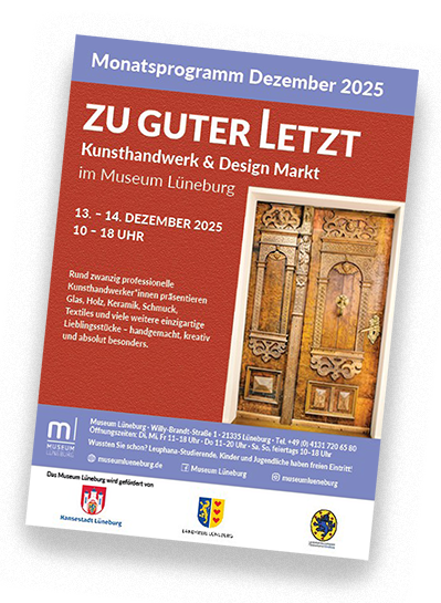 Cover des Programmflyers Dezember 2025 mit großer Werbung für den Kunsthandwerksmarkt "Zu guter Letzt"