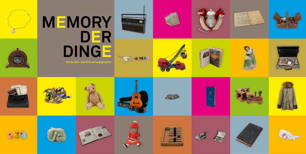 Memory_der_Dinge-Startseite Collage mit Objekten aus dem Projekt Memory der Dinge