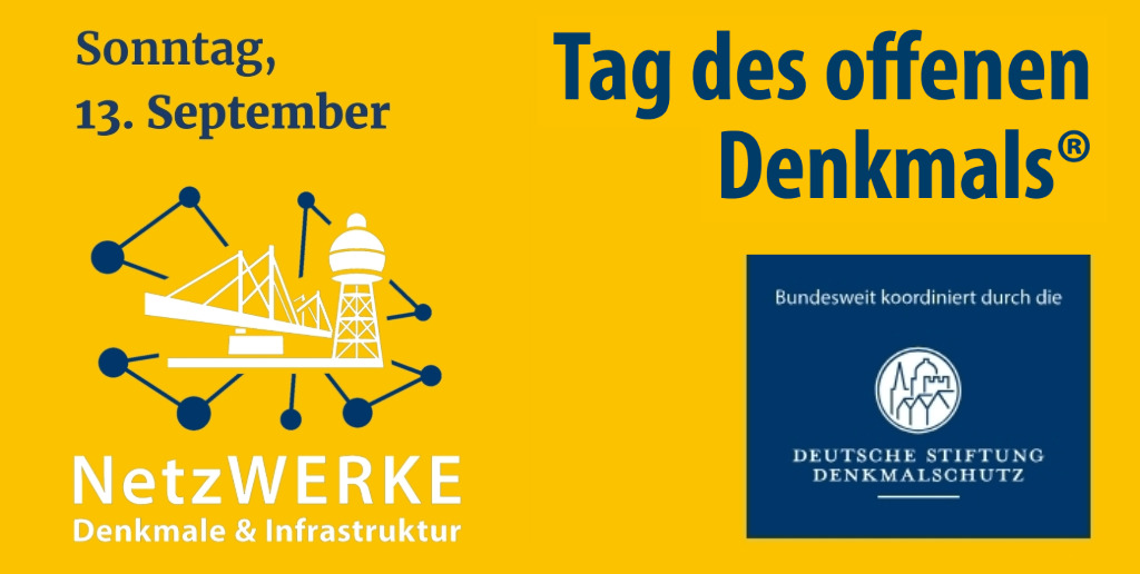 Tag des offenen Denkmals 2026 Banner vor dem Museum Lüneburg mit der Aufschrift "Wettervorhersage: Museum: 19 Grad, trocken & heiter.", daneben ist ein Fischotter abgebildet, der eine Eistüte mit drei Kugeln hält.